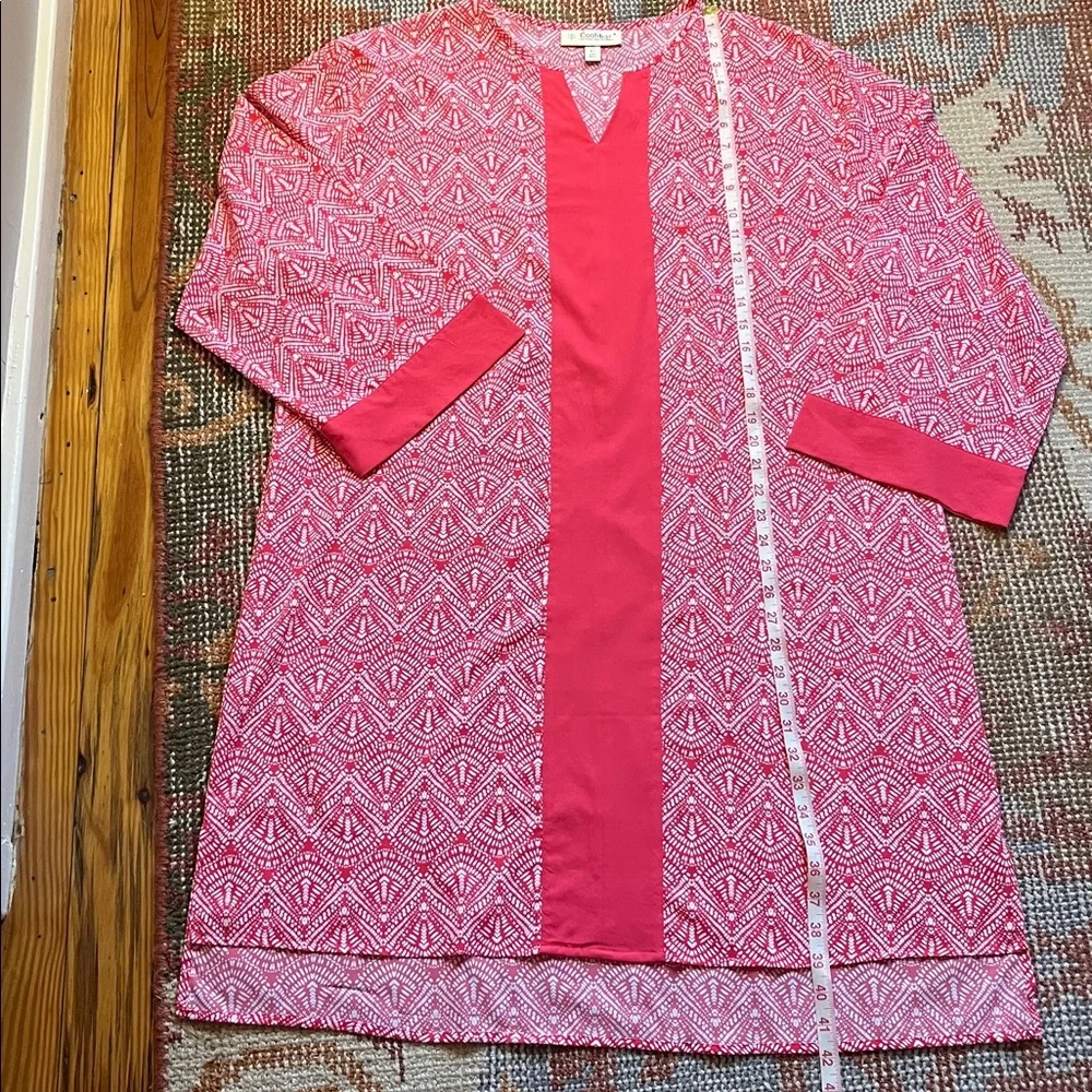 NWOT Coolibar Sun Protection Shift Dress Coral and White size xl - Picture 4 of 9